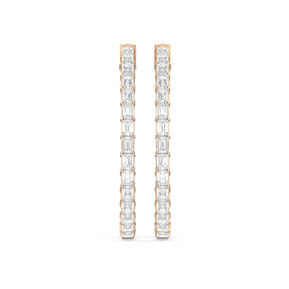 Inside-Out Emerald Shape Large Hoop Earrings with 14KT Rose Gold / Lab / 7 1/2 Cut Diamond in 14KT Rose Gold / Lab / 7 1/2 view 5
