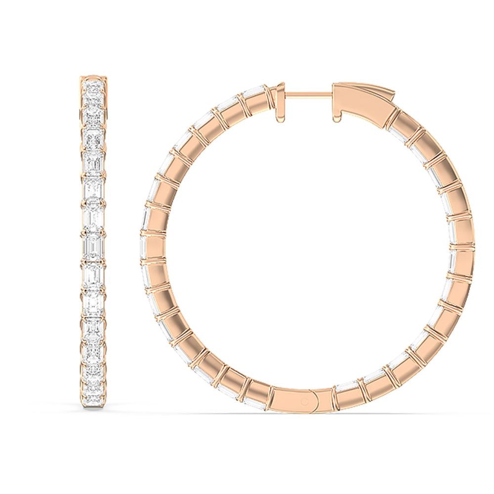 Inside-Out Emerald Shape Large Hoop Earrings with 14KT Rose Gold / Lab / 7 1/2 Cut Diamond in 14KT Rose Gold / Lab / 7 1/2 view 4
