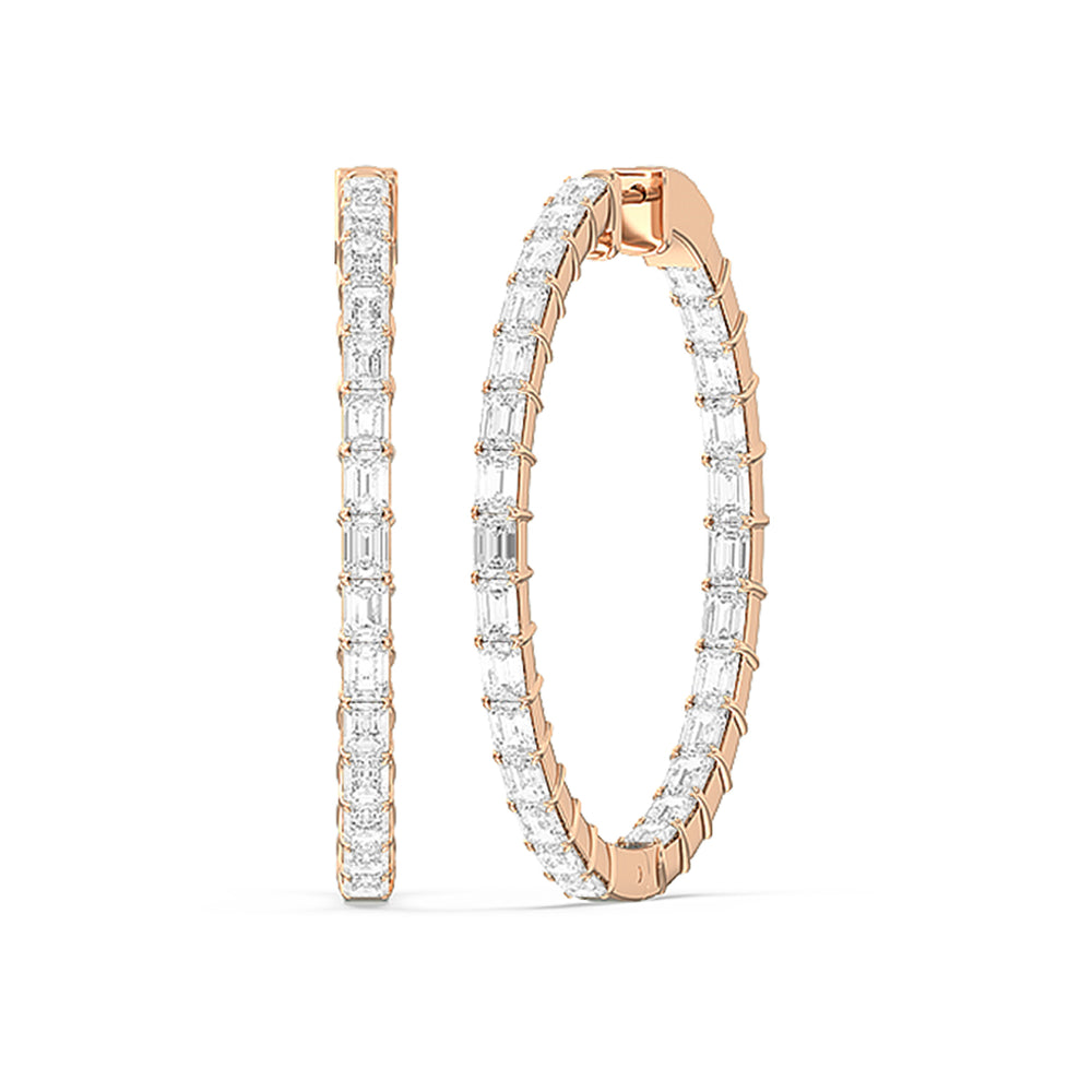 Inside-Out Emerald Shape Large Hoop Earrings with 14KT Rose Gold / Lab / 7 1/2 Cut Diamond in 14KT Rose Gold / Lab / 7 1/2 view 1
