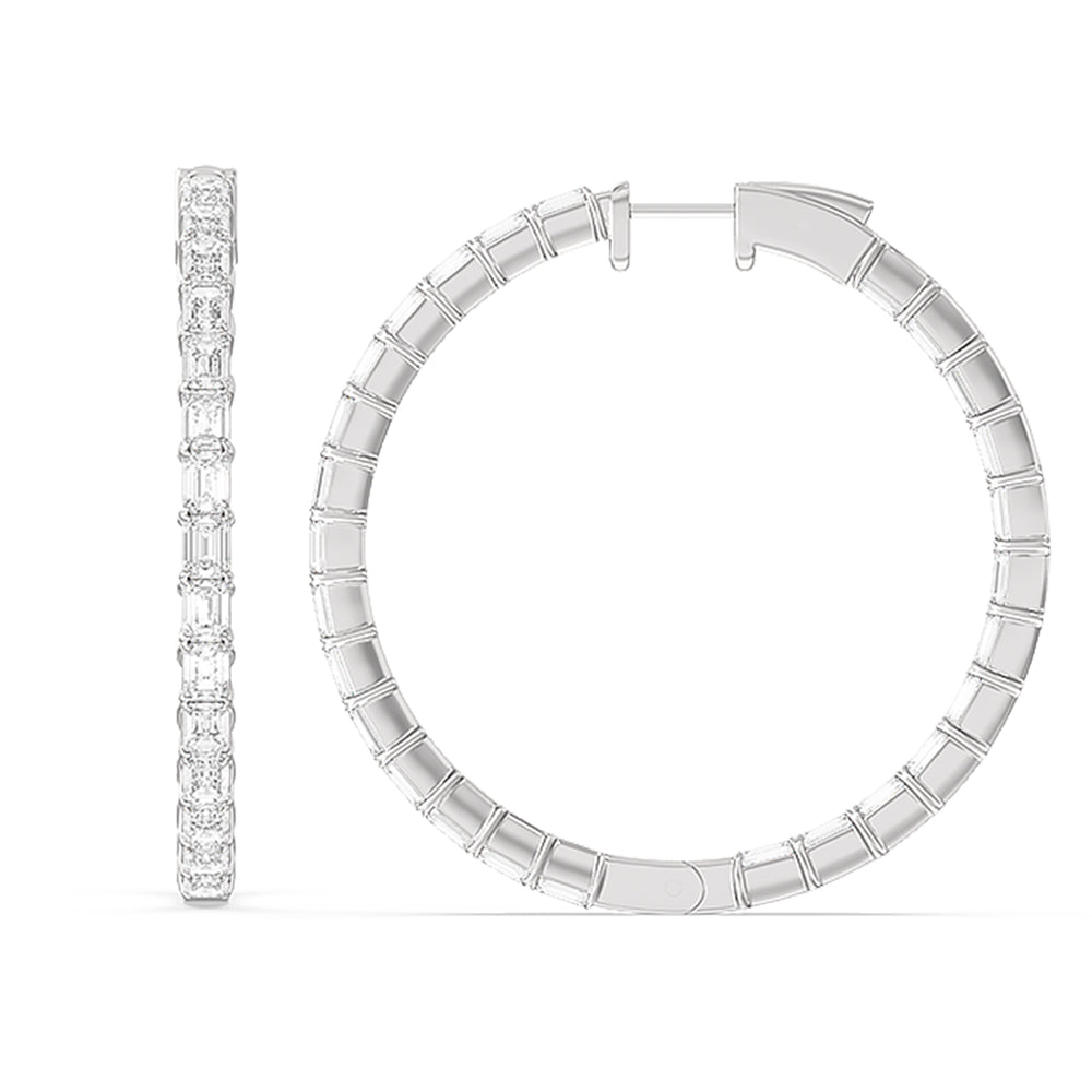 Inside-Out Emerald Shape Large Hoop Earrings with 14KT White Gold / Lab / 7 1/2 Cut Diamond in 14KT White Gold / Lab / 7 1/2 view 4
