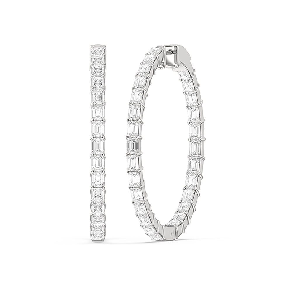 Inside-Out Emerald Shape Large Hoop Earrings with 14KT White Gold / Lab / 7 1/2 Cut Diamond in 14KT White Gold / Lab / 7 1/2 view 1
