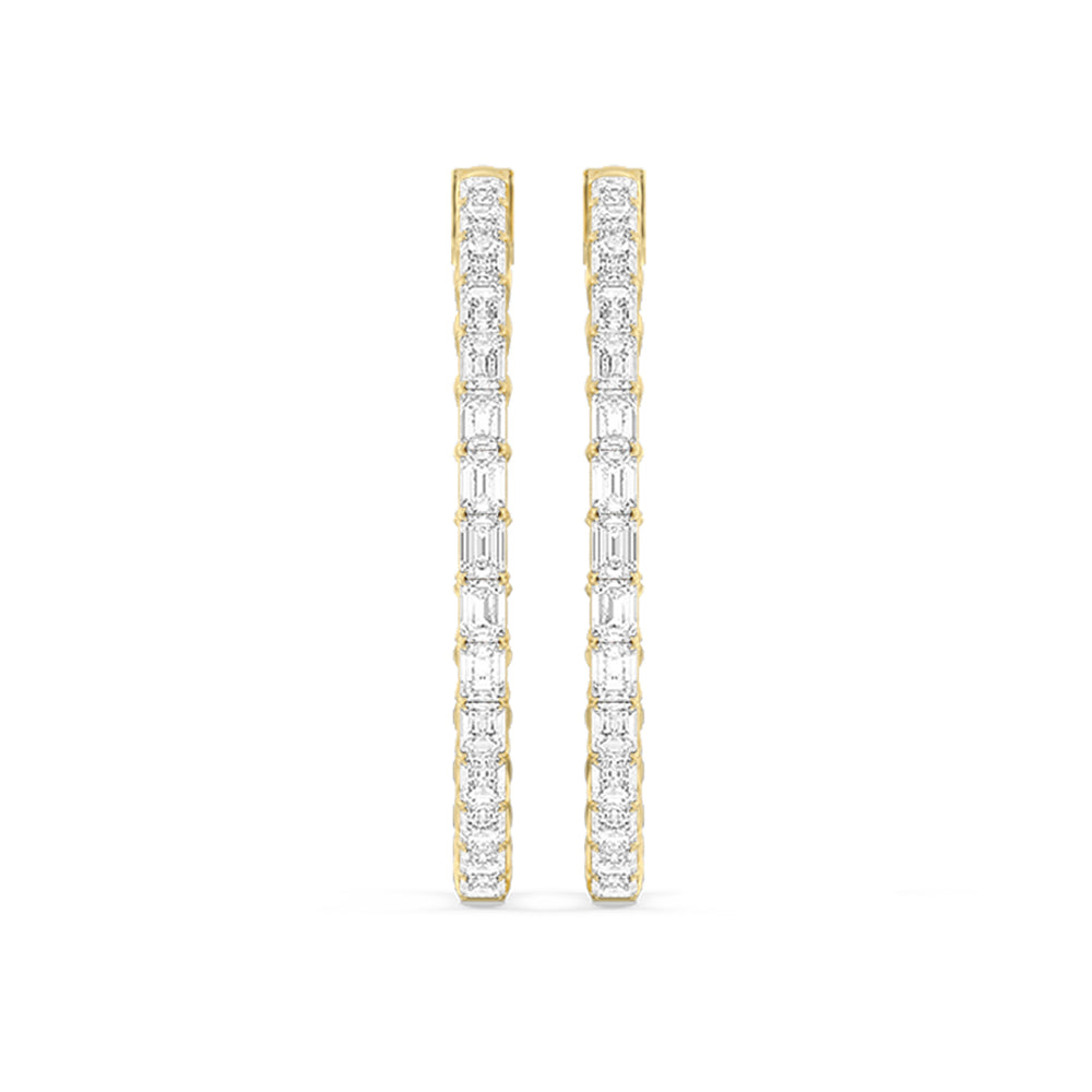 Inside-Out Emerald Shape Large Hoop Earrings with 14KT Yellow Gold / Lab / 7 1/2 Cut Diamond in 14KT Yellow Gold / Lab / 7 1/2 view 5
