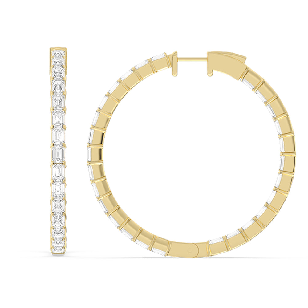 Inside-Out Emerald Shape Large Hoop Earrings with 14KT Yellow Gold / Lab / 7 1/2 Cut Diamond in 14KT Yellow Gold / Lab / 7 1/2 view 4
