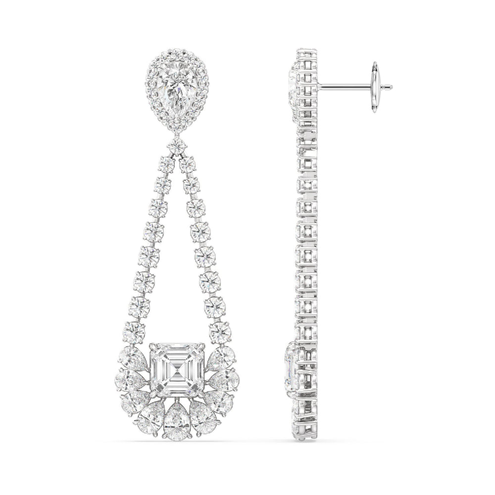 Asscher and Pear Chandelier Earrings with 18KT White Gold / Lab / 13 1/2 Cut Diamond in 14KT White Gold / Lab / 13 1/2 view 2
