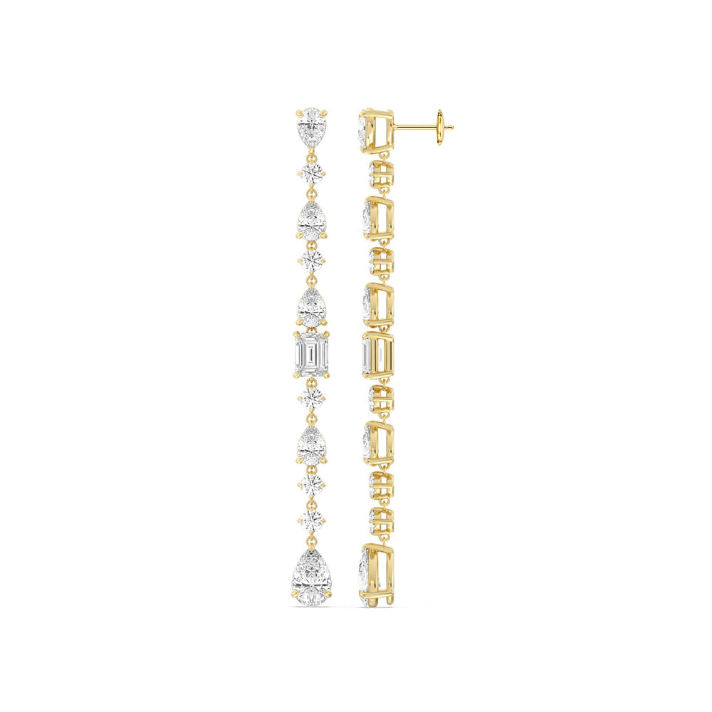 Pear and Emerald Sparkling Dangler Earrings with 18KT Yellow Gold / Lab / 3 5/8 Cut Diamond in 14KT Yellow Gold / Lab / 3 5/8 view 2
