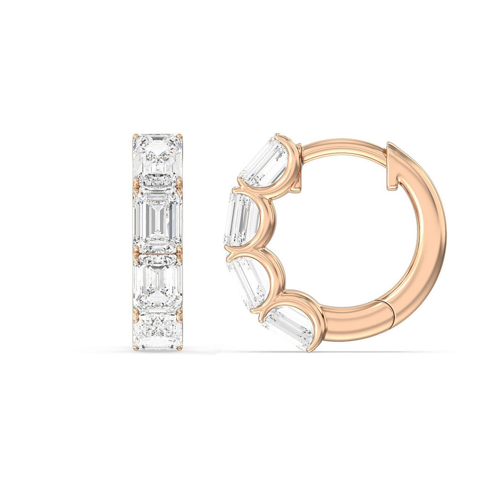 Emerald Cut Huggie Earrings with 14KT Rose Gold / Lab / 3 1/5 Cut Diamond in 14KT Rose Gold / Lab / 3 1/5 view 5

