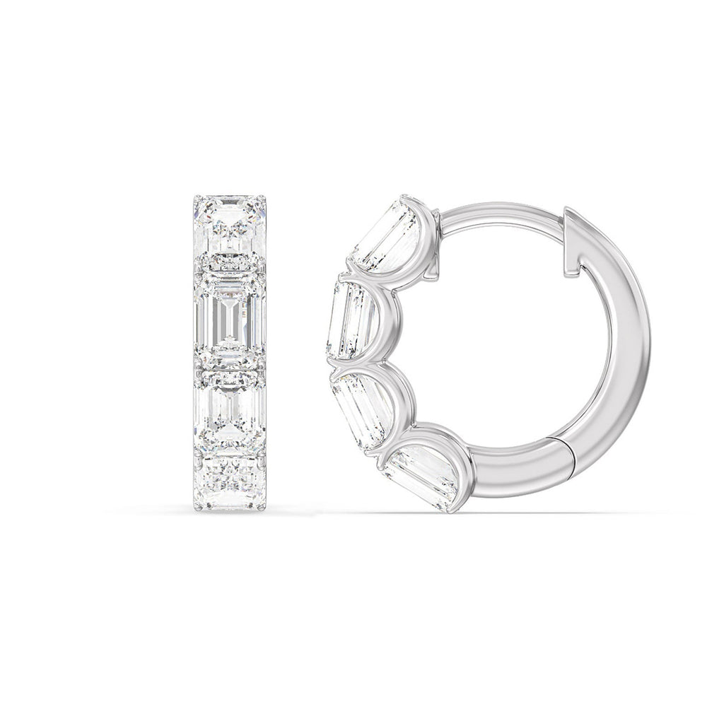 Emerald Cut Huggie Earrings with 14KT White Gold / Lab / 3 1/5 Cut Diamond in 14KT White Gold / Lab / 3 1/5 view 5
