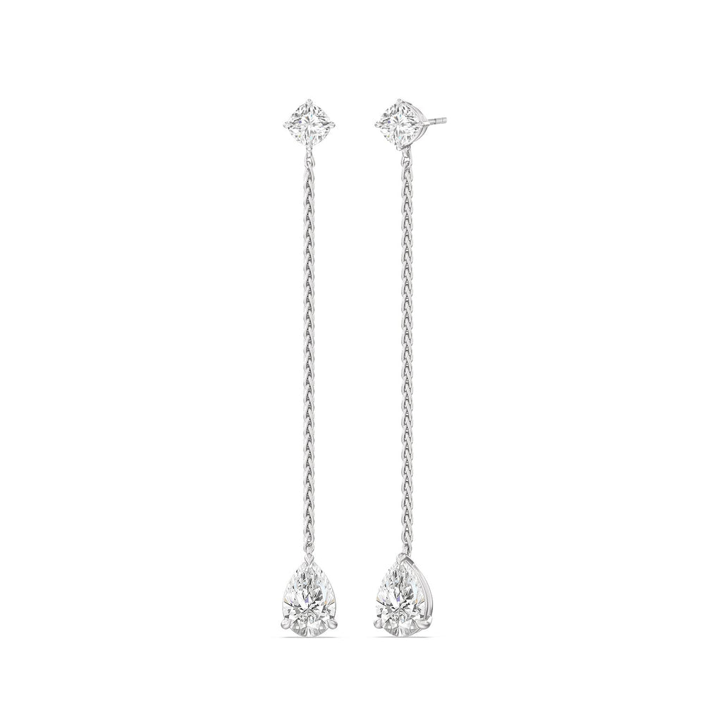 Cushion and Teardrop Station Earrings with 14KT White Gold / Lab / 4 1/2 Cut Diamond in 14KT White Gold / Lab / 4 1/2 view 1
