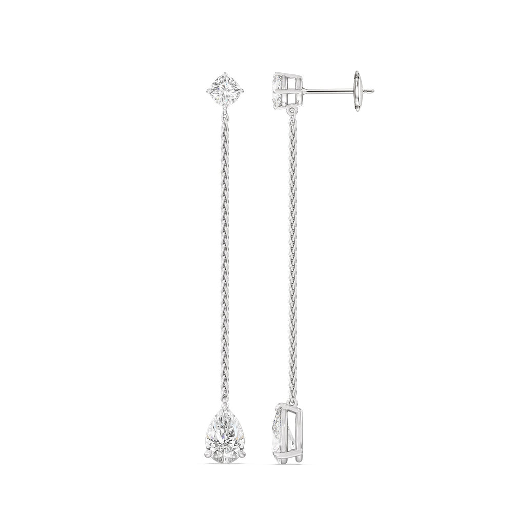 Cushion and Teardrop Station Earrings with 14KT White Gold / Lab / 4 1/2 Cut Diamond in 14KT White Gold / Lab / 4 1/2 view 2
