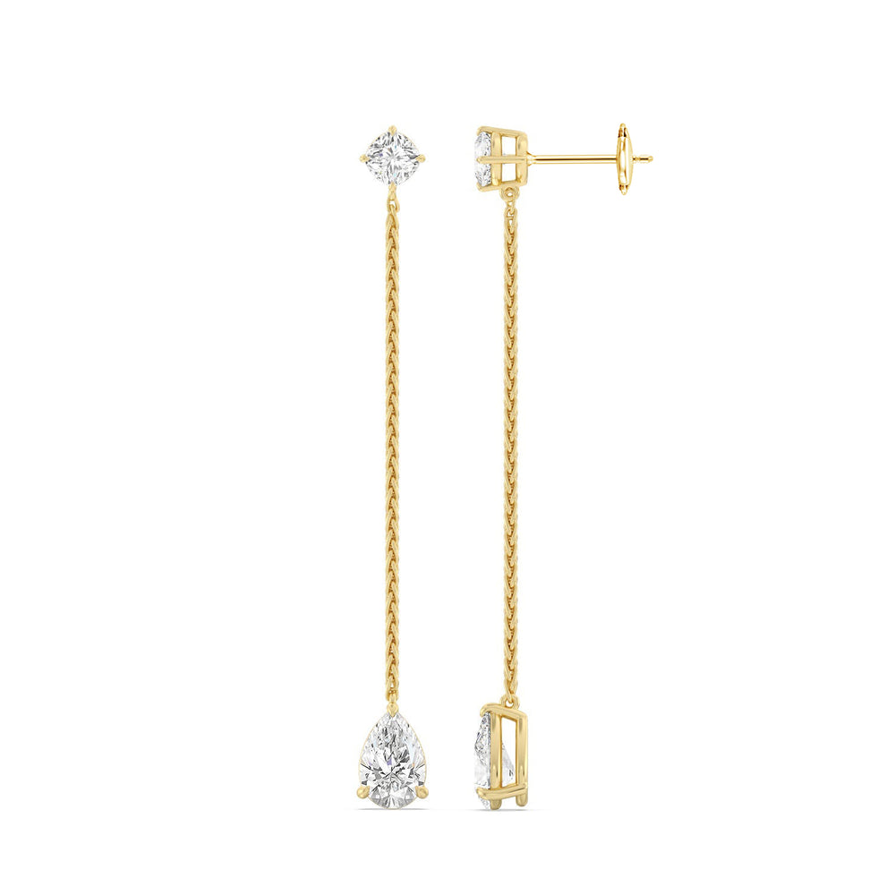 Cushion and Teardrop Station Earrings with 14KT Yellow Gold / Lab / 4 1/2 Cut Diamond in 14KT Yellow Gold / Lab / 4 1/2 view 2
