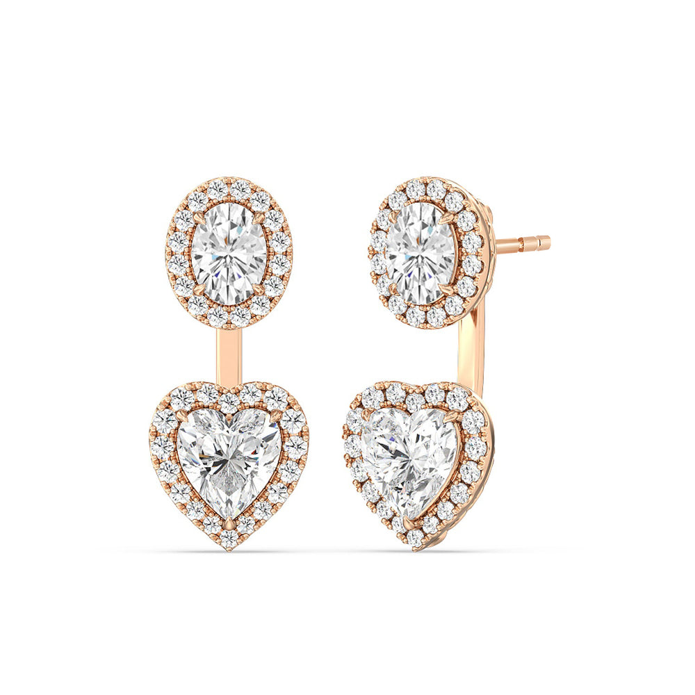 Halo Oval and Heart Front Back Earring with 14KT Rose Gold / Lab / 3 5/8 Cut Diamond in 14KT Rose Gold / Lab / 3 5/8 view 1

