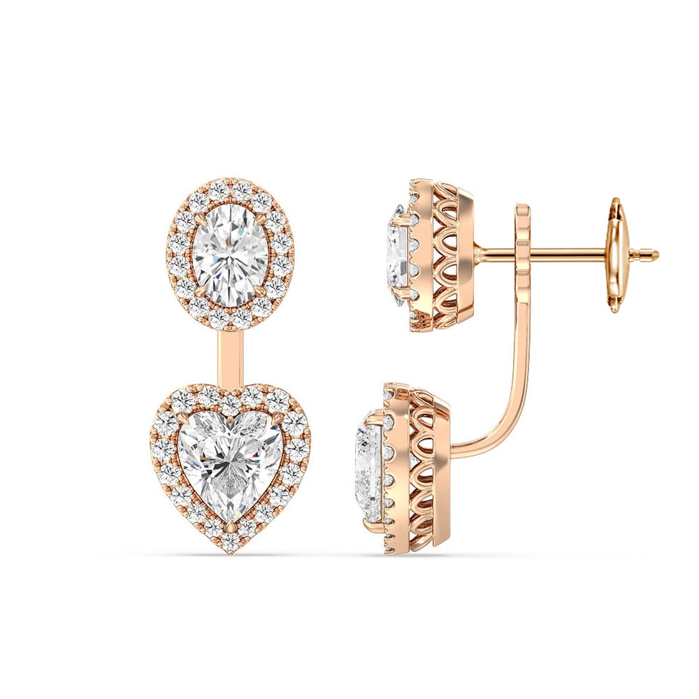 Halo Oval and Heart Front Back Earring with 14KT Rose Gold / Lab / 3 5/8 Cut Diamond in 14KT Rose Gold / Lab / 3 5/8 view 2
