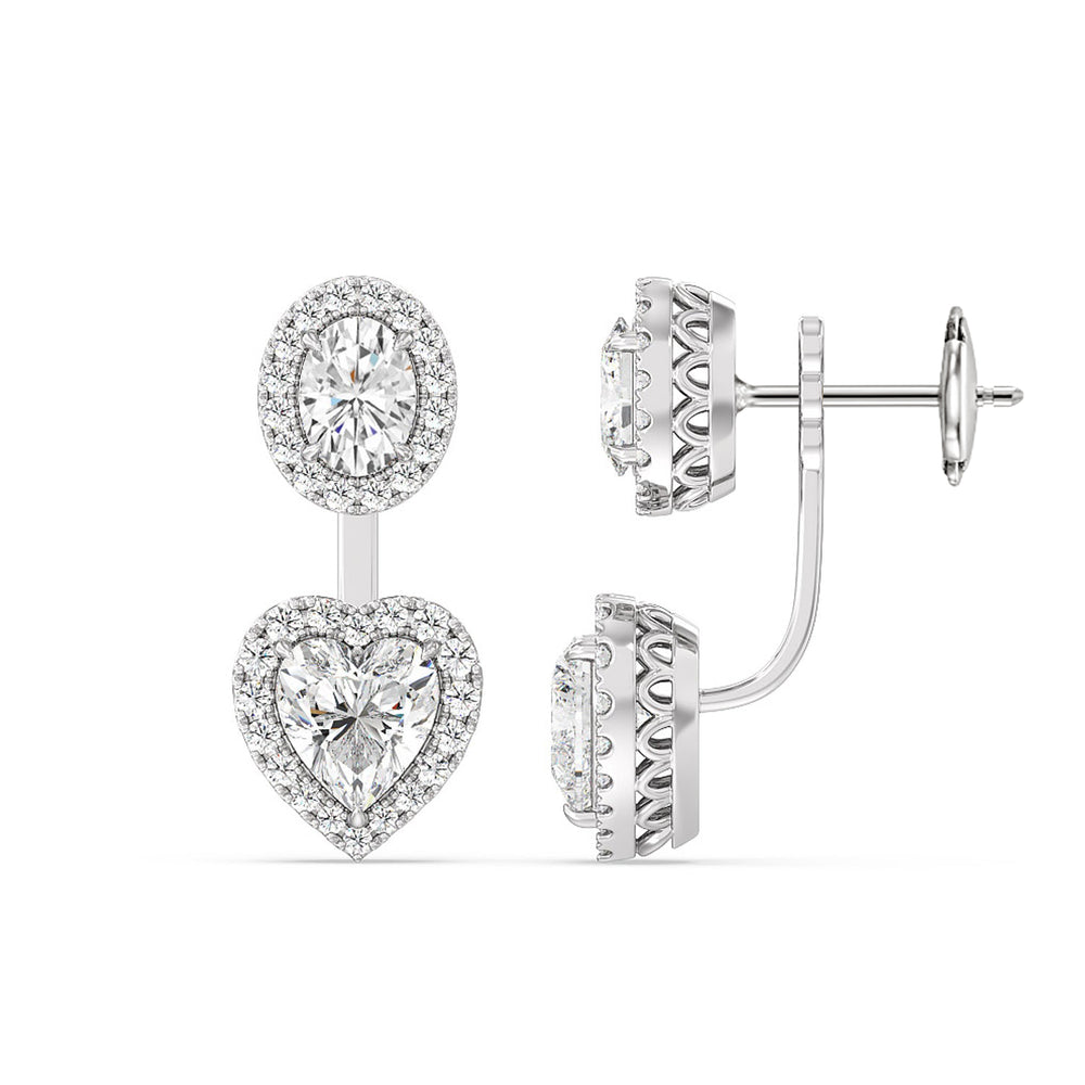 Halo Oval and Heart Front Back Earring with 14KT White Gold / Lab / 3 5/8 Cut Diamond in 14KT White Gold / Lab / 3 5/8 view 2
