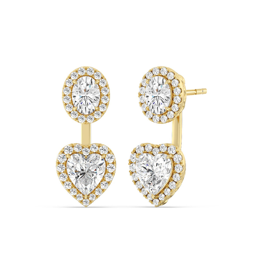 Halo Oval and Heart Front Back Earring with 14KT Yellow Gold / Lab / 3 5/8 Cut Diamond in 14KT Yellow Gold / Lab / 3 5/8 view 1
