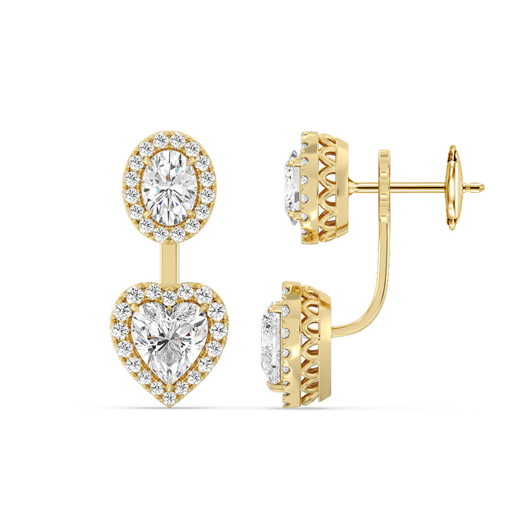 Halo Oval and Heart Front Back Earring with 14KT Yellow Gold / Lab / 3 5/8 Cut Diamond in 14KT Yellow Gold / Lab / 3 5/8 view 2
