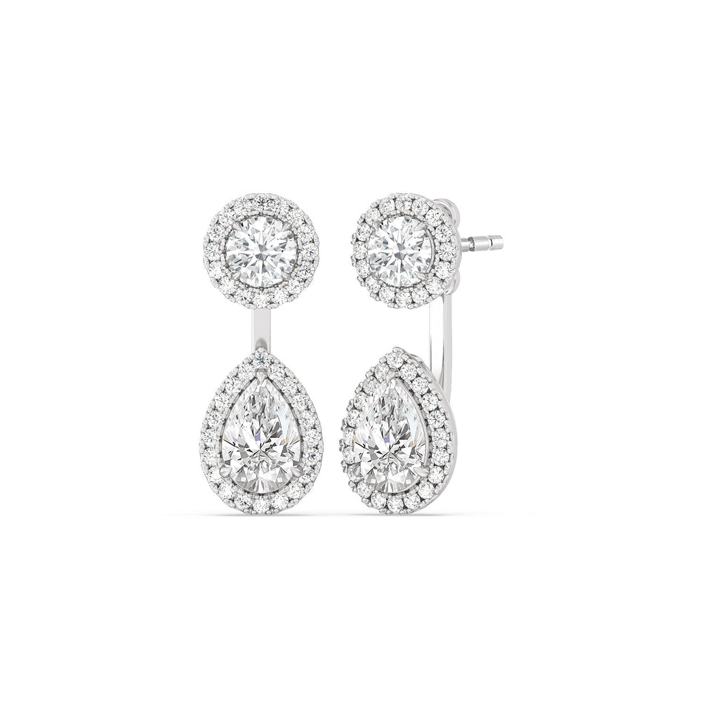 Toi et Moi Halo Round and Teardrop Front Back Earrings with 14KT White Gold / Lab / 3 5/8 Cut Diamond in 14KT White Gold / Lab / 3 5/8 view 1
