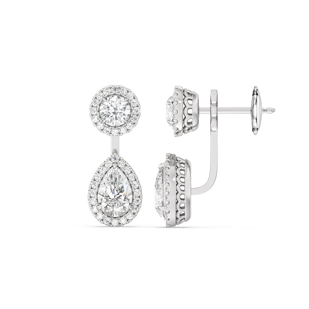 Toi et Moi Halo Round and Teardrop Front Back Earrings with 14KT White Gold / Lab / 3 5/8 Cut Diamond in 14KT White Gold / Lab / 3 5/8 view 2
