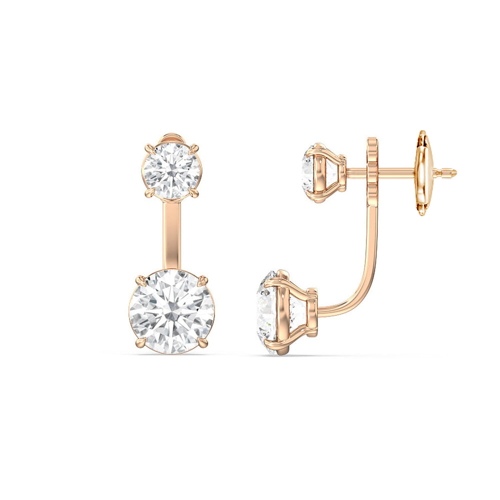 Toi et Moi Round Front Back Earring with 14KT Rose Gold / Lab / 4 Cut Diamond in 14KT Rose Gold / Lab / 4 view 2
