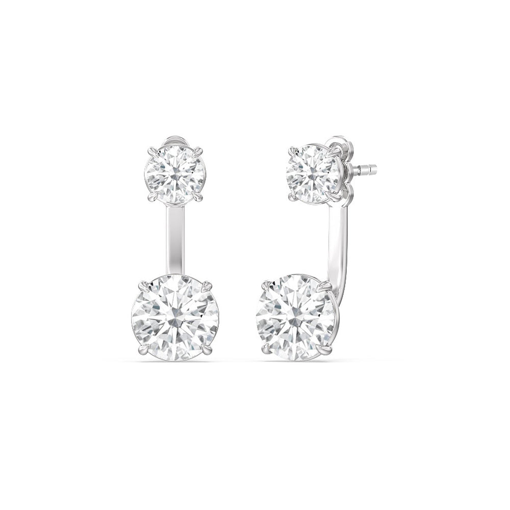 Toi et Moi Round Front Back Earring with 14KT White Gold / Lab / 4 Cut Diamond in 14KT White Gold / Lab / 4 view 1
