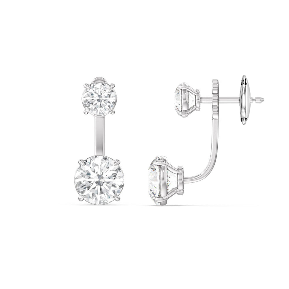 Toi et Moi Round Front Back Earring with 14KT White Gold / Lab / 4 Cut Diamond in 14KT White Gold / Lab / 4 view 2
