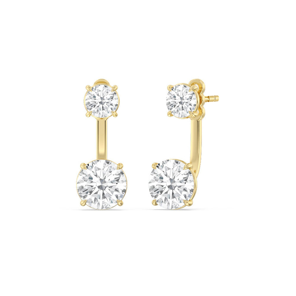 Toi et Moi Round Front Back Earring with 14KT Yellow Gold / Lab / 4 Cut Diamond in 14KT Yellow Gold / Lab / 4 view 1
