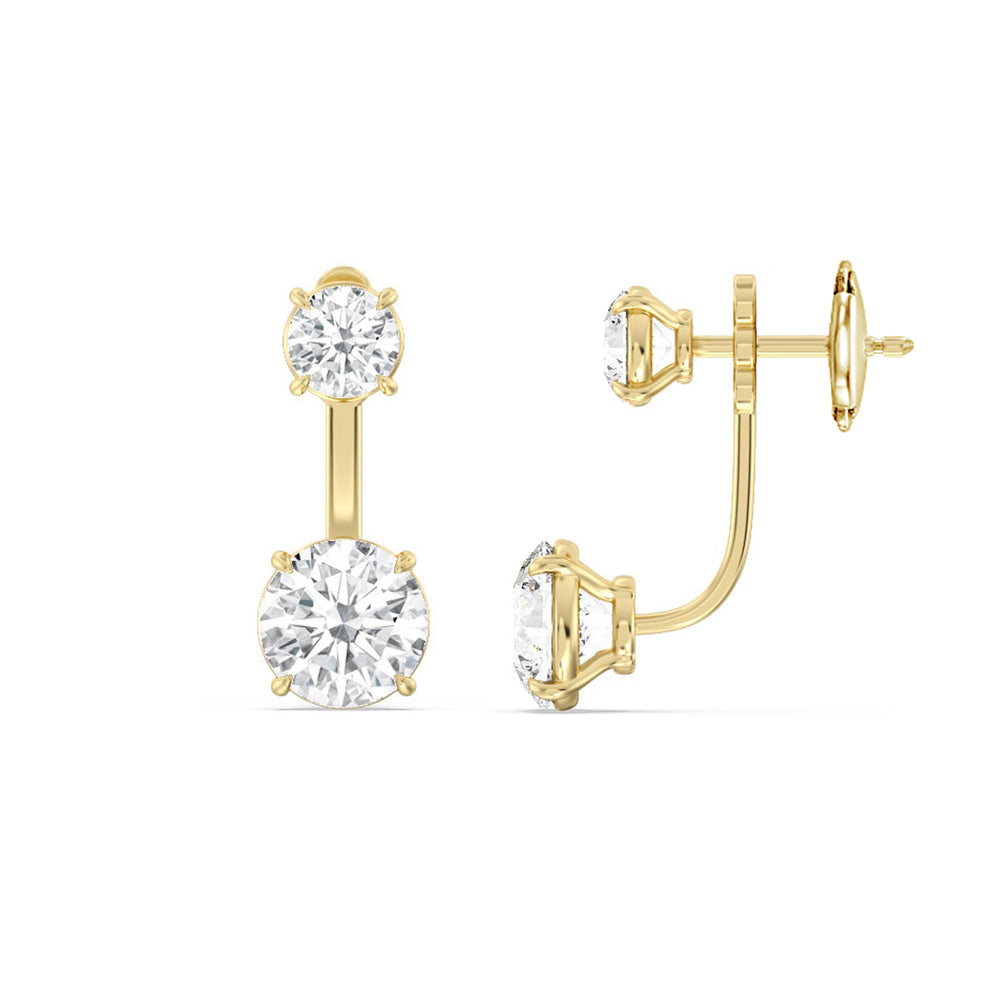 Toi et Moi Round Front Back Earring with 14KT Yellow Gold / Lab / 4 Cut Diamond in 14KT Yellow Gold / Lab / 4 view 2

