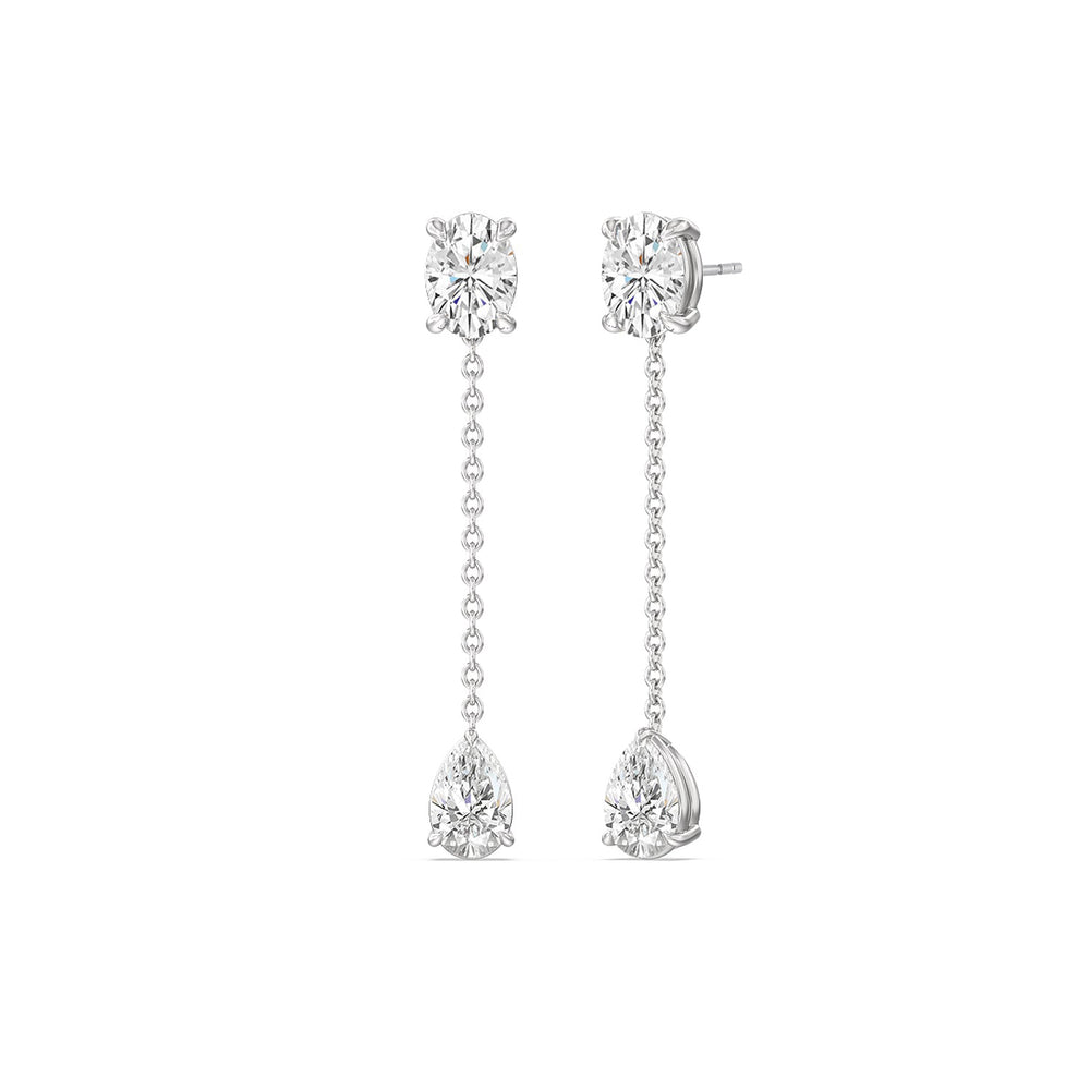 Oval and Teardrop Station Earrings with 14KT White Gold / Lab / 2 1/2 Cut Diamond in 14KT White Gold / Lab / 2 1/2 view 1
