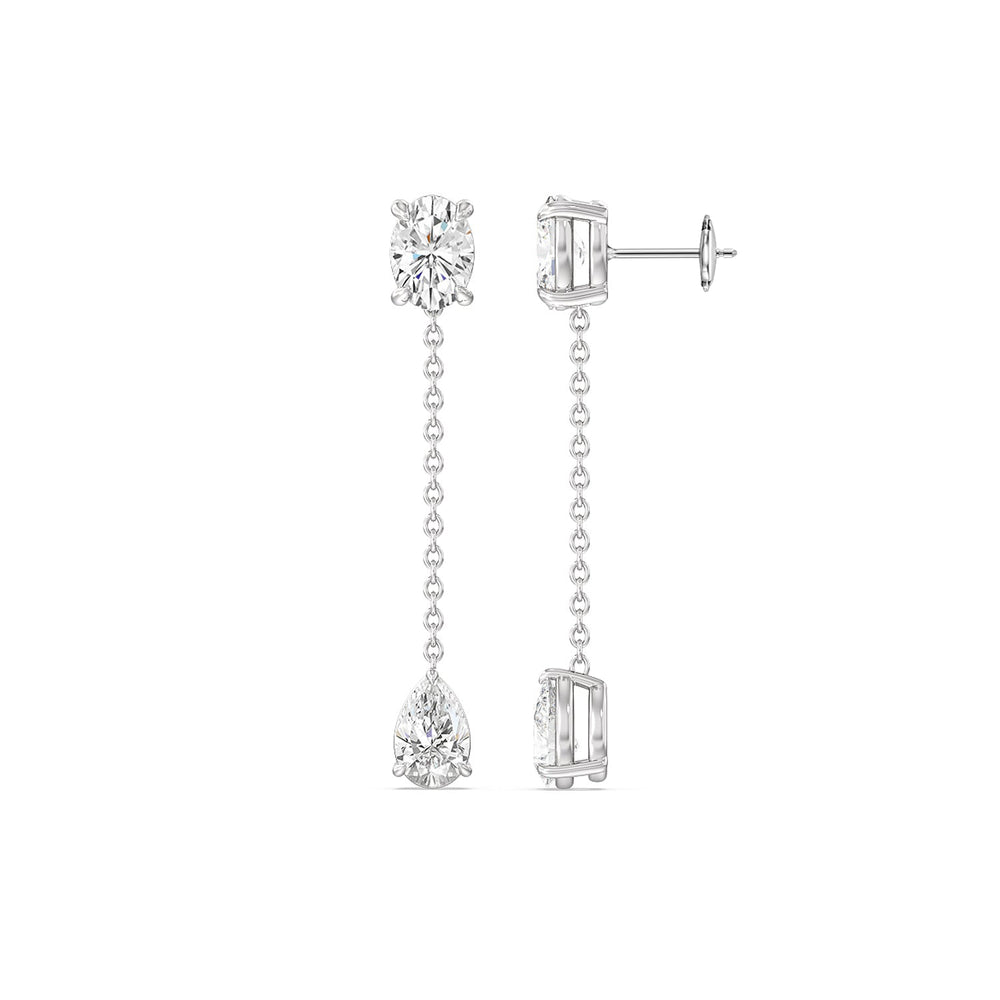 Oval and Teardrop Station Earrings with 14KT White Gold / Lab / 2 1/2 Cut Diamond in 14KT White Gold / Lab / 2 1/2 view 2
