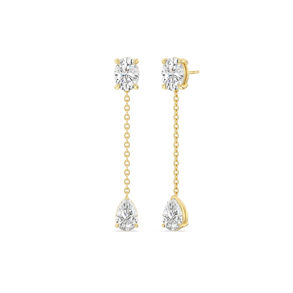 Oval and Teardrop Station Earrings with 14KT Yellow Gold / Lab / 2 1/2 Cut Diamond in 14KT Yellow Gold / Lab / 2 1/2 view 1
