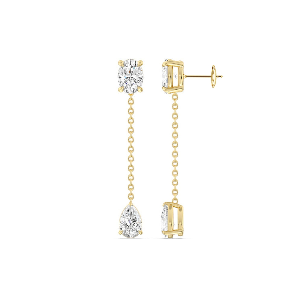 Oval and Teardrop Station Earrings with 14KT Yellow Gold / Lab / 2 1/2 Cut Diamond in 14KT Yellow Gold / Lab / 2 1/2 view 2
