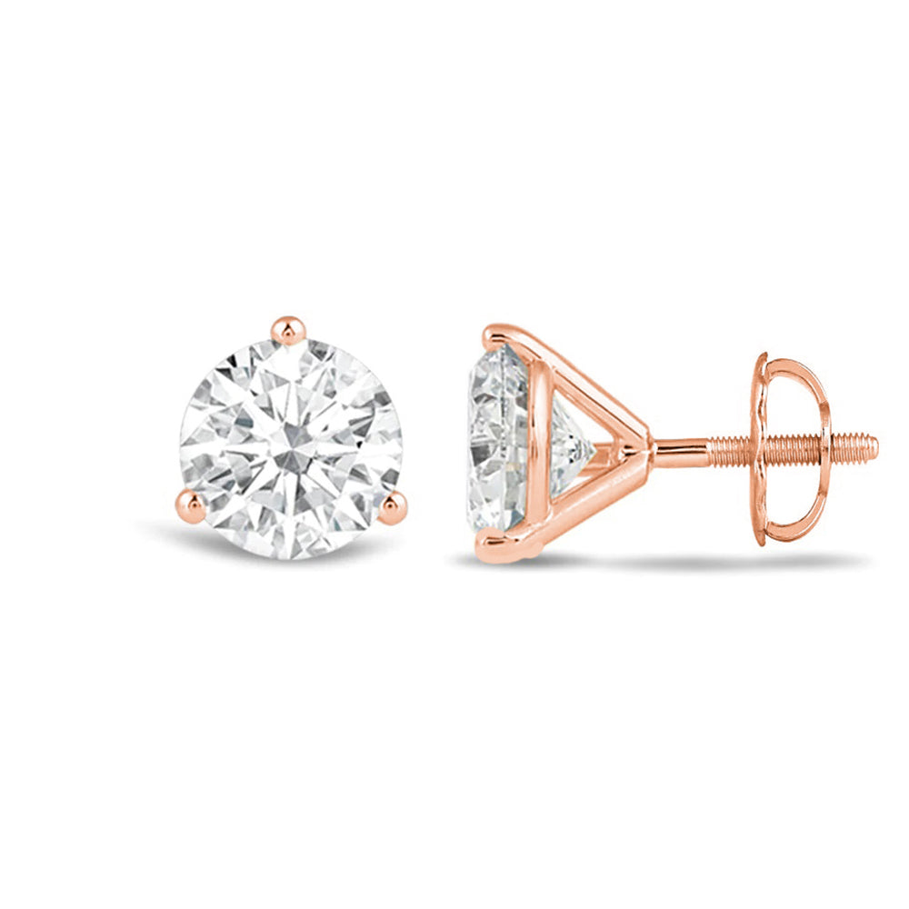 Premium Round Martini Stud Earrings (E/F VS+) with 14KT Rose Gold / Lab / 3 Cut Diamond in 14KT Rose Gold / Lab / 3 view 4
