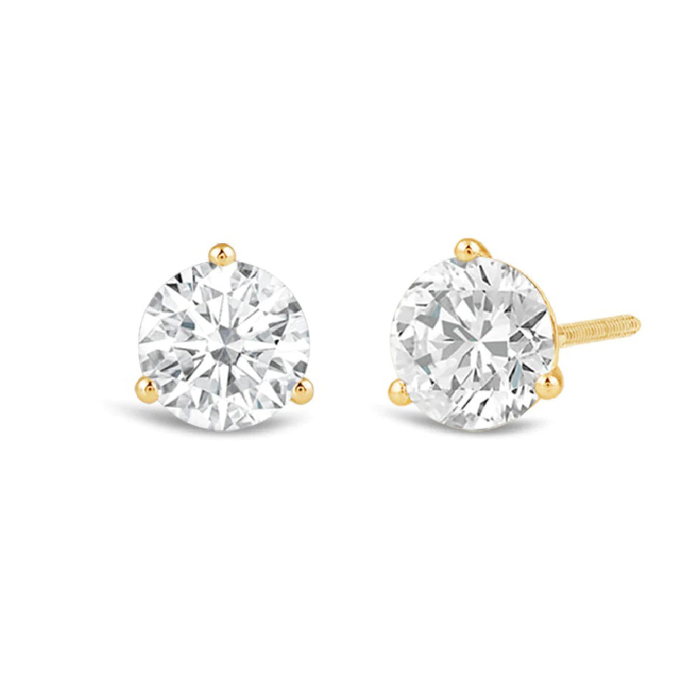 Classic Round Martini Stud Earrings (F+ SI+) with 14KT Yellow Gold / Lab / 3 Cut Diamond in 14KT Yellow Gold / Lab / 3 view 1
