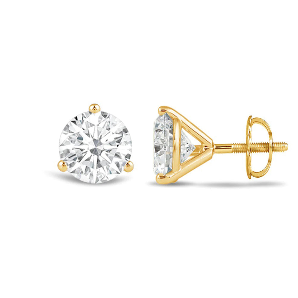 Premium Round Martini Stud Earrings (E/F VS+) with 14KT Yellow Gold / Lab / 3 Cut Diamond in 14KT Yellow Gold / Lab / 3 view 4
