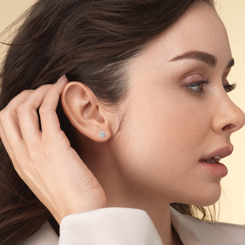 Premium Round Martini Stud Earrings (E+ VS+) with 14KT White Gold / Lab / 3 Cut Diamond in 14KT White Gold / Lab / 3 view 3
