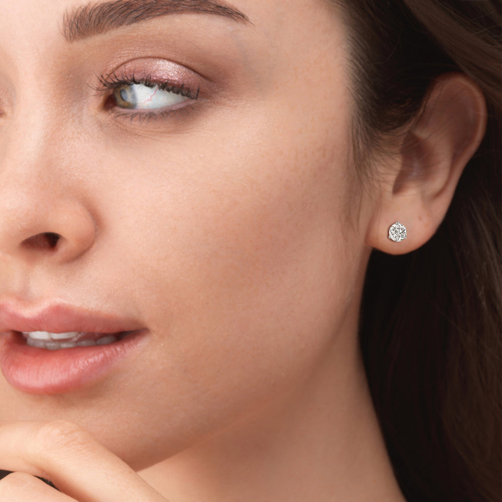 Premium Round Martini Stud Earrings (E/F VS+) with 14KT Yellow Gold / Lab / 3 Cut Diamond in 14KT Yellow Gold / Lab / 3 view 2
