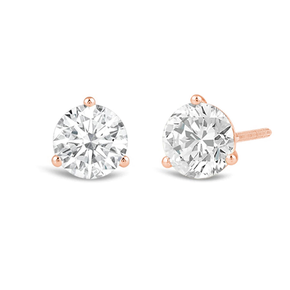Premium Round Martini Stud Earrings (E/F VS+) with 14KT Rose Gold / Lab / 4 Cut Diamond in 14KT Rose Gold / Lab / 4 view 1
