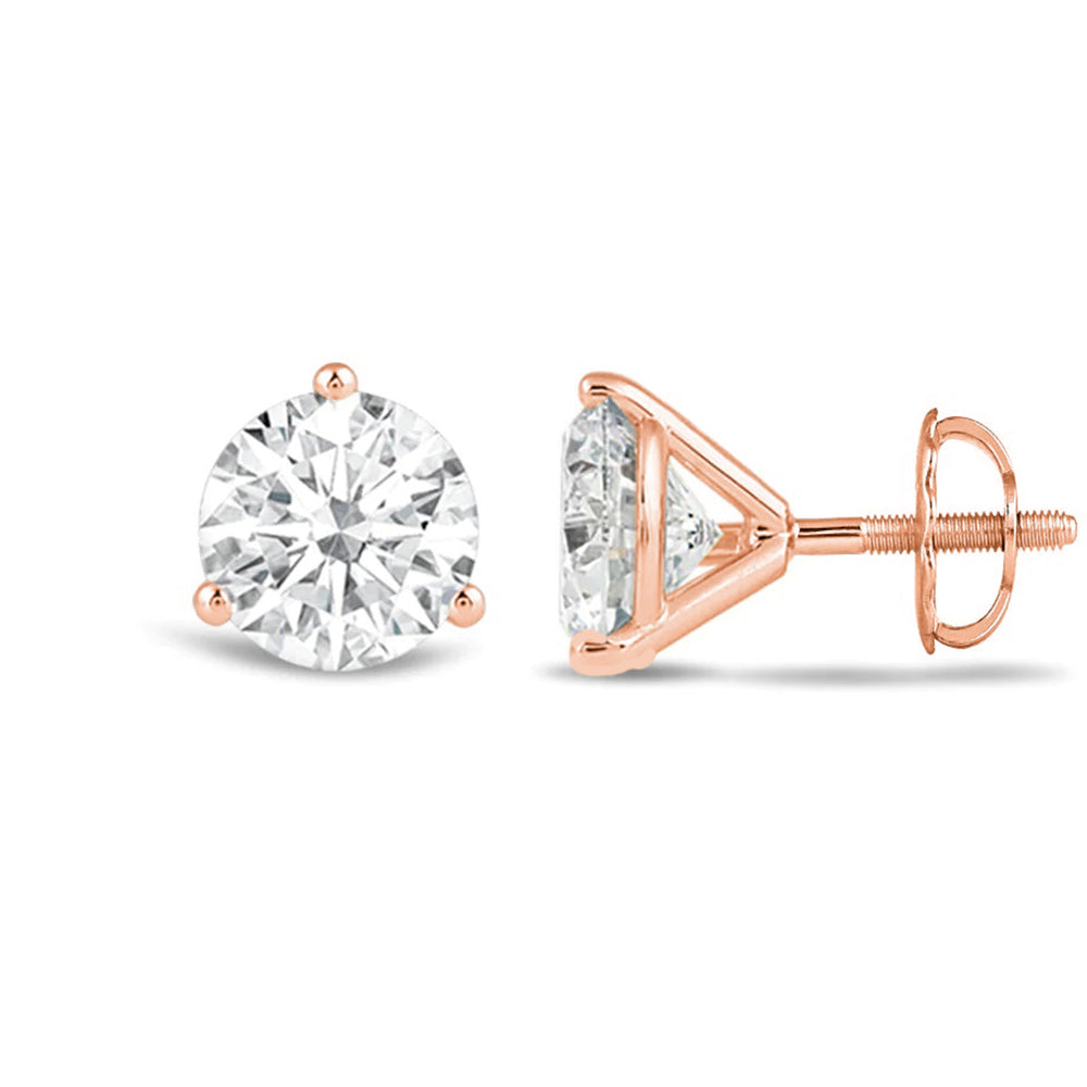 Premium Round Martini Stud Earrings (E/F VS+) with 14KT Rose Gold / Lab / 4 Cut Diamond in 14KT Rose Gold / Lab / 4 view 4
