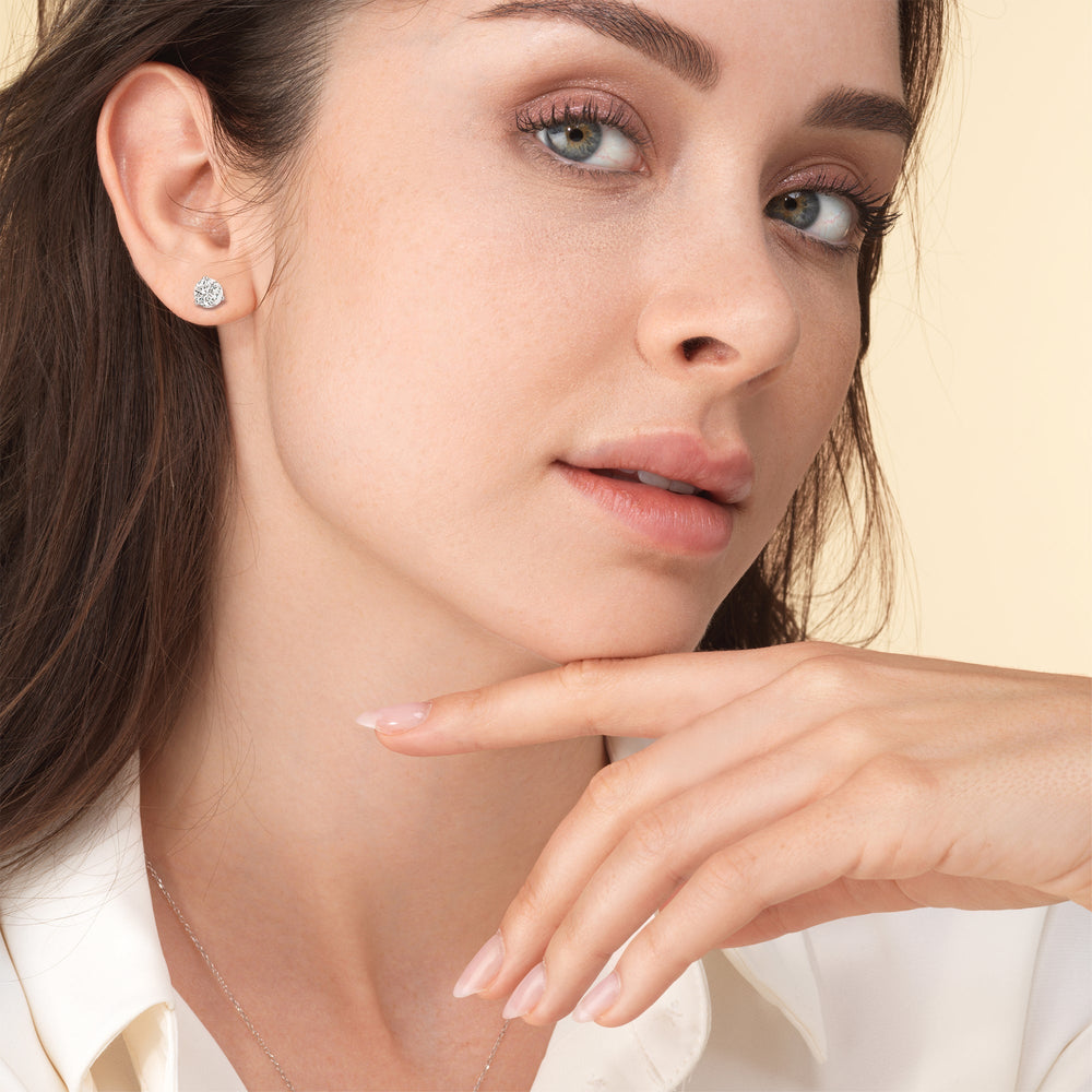 Premium Round Martini Stud Earrings (E+ VS+) with 14KT Yellow Gold / Lab / 4 Cut Diamond in 14KT Yellow Gold / Lab / 4 view 3
