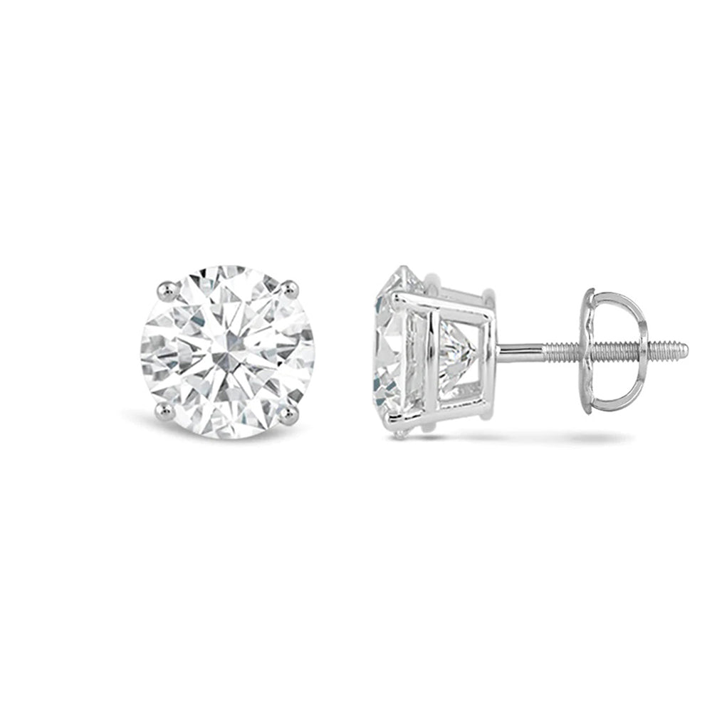 Premium Round Diamond Four Prong Studs (E/F VS+) with 14KT White Gold / Lab / 3 Cut Diamond in 14KT White Gold / Lab / 3 view 4
