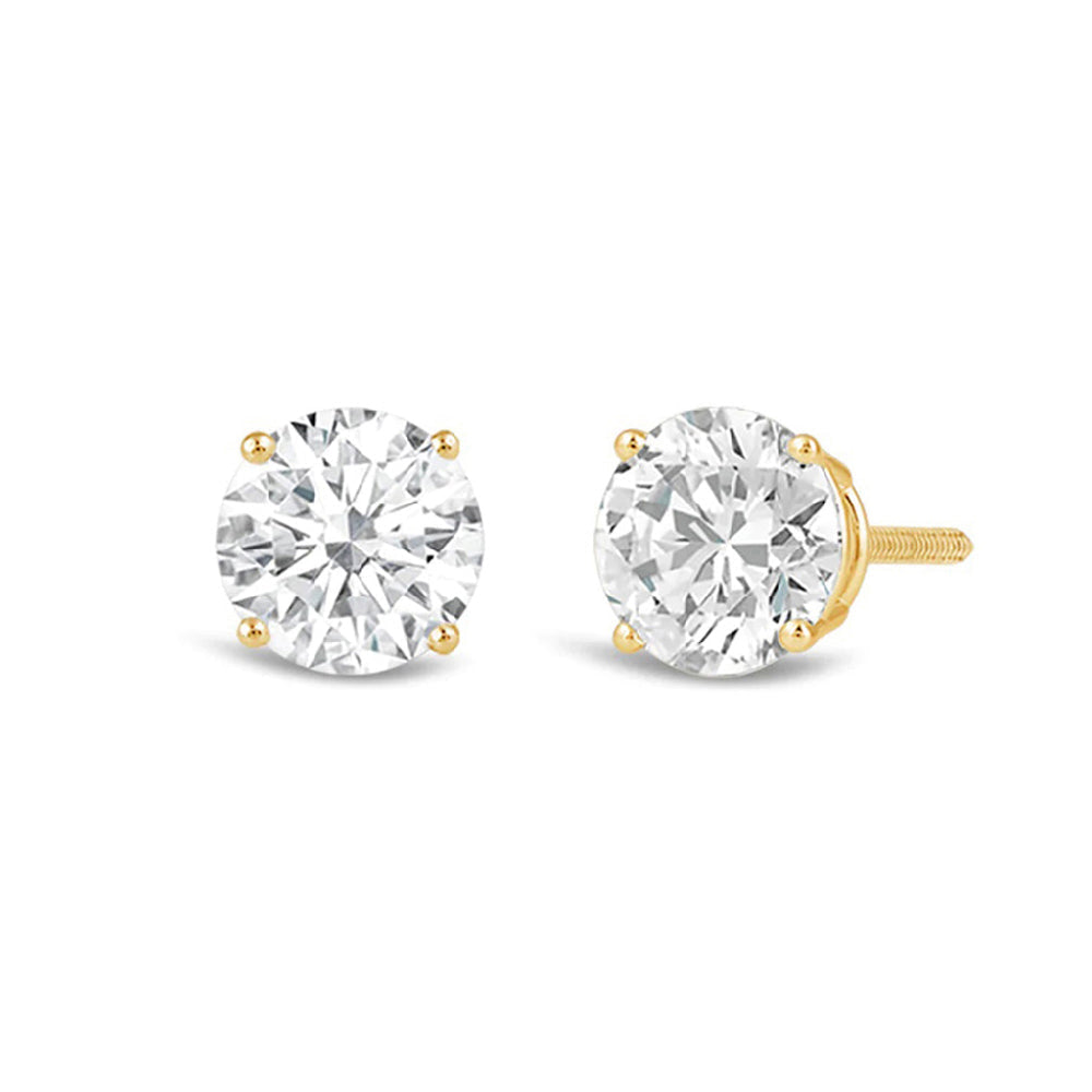 Premium Round Diamond Four Prong Studs (E/F VS+) with 14KT Yellow Gold / Lab / 3 Cut Diamond in 14KT Yellow Gold / Lab / 3 view 1
