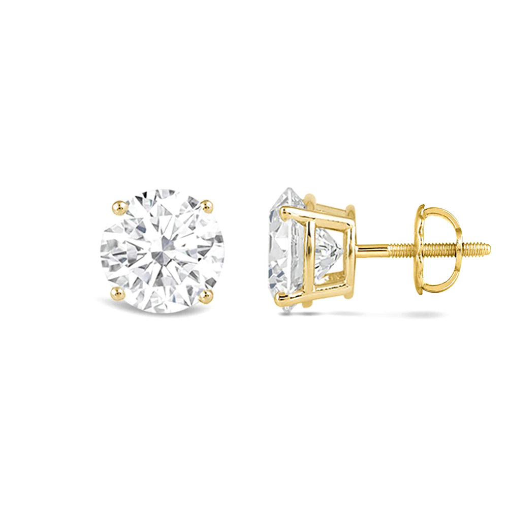 Premium Round Diamond Four Prong Studs (E/F VS+) with 14KT Yellow Gold / Lab / 3 Cut Diamond in 14KT Yellow Gold / Lab / 3 view 4
