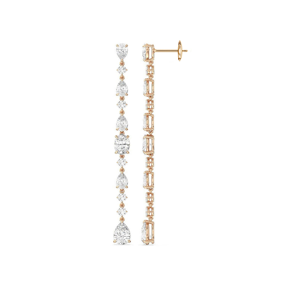 Pear Round and Oval Diamonds Single Line Long Earring with 18KT Rose Gold / Lab / 7 Cut Diamond in 14KT Rose Gold / Lab / 7 view 2
