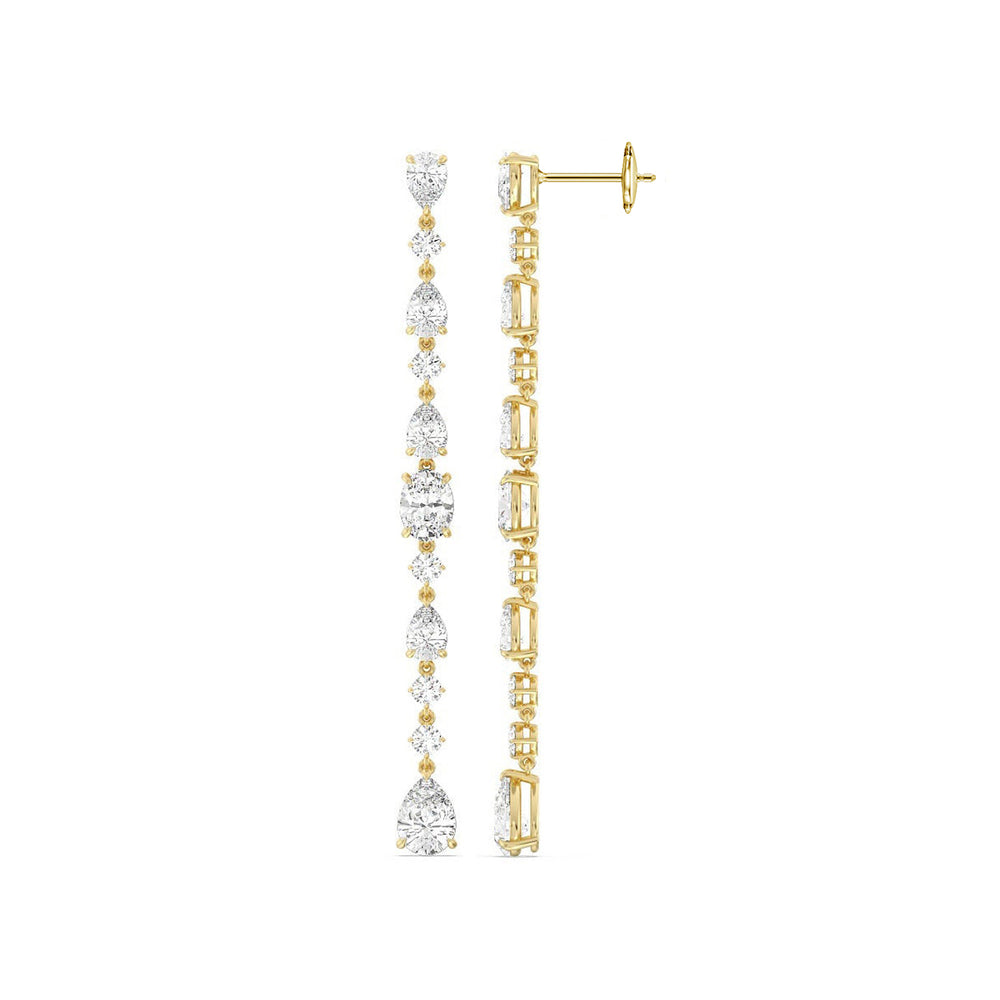Pear Round and Oval Diamonds Single Line Long Earring with 18KT Yellow Gold / Lab / 7 Cut Diamond in 14KT Yellow Gold / Lab / 7 view 2

