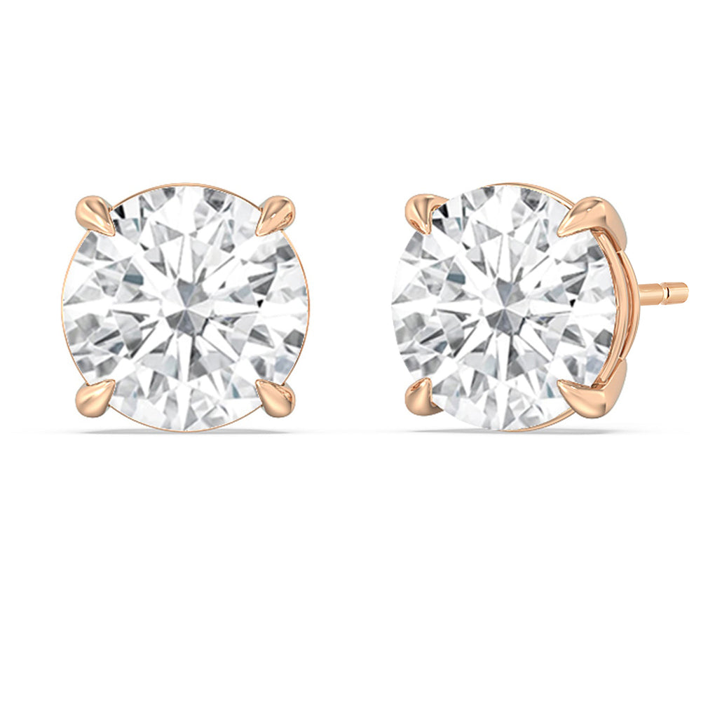 Certified Luxe Four Prong Lab Diamond Stud Earrings (IGI G+ VS+) with 18KT Rose Gold / Lab / 12 Cut Diamond in 14KT Rose Gold / Lab / 12 view 1
