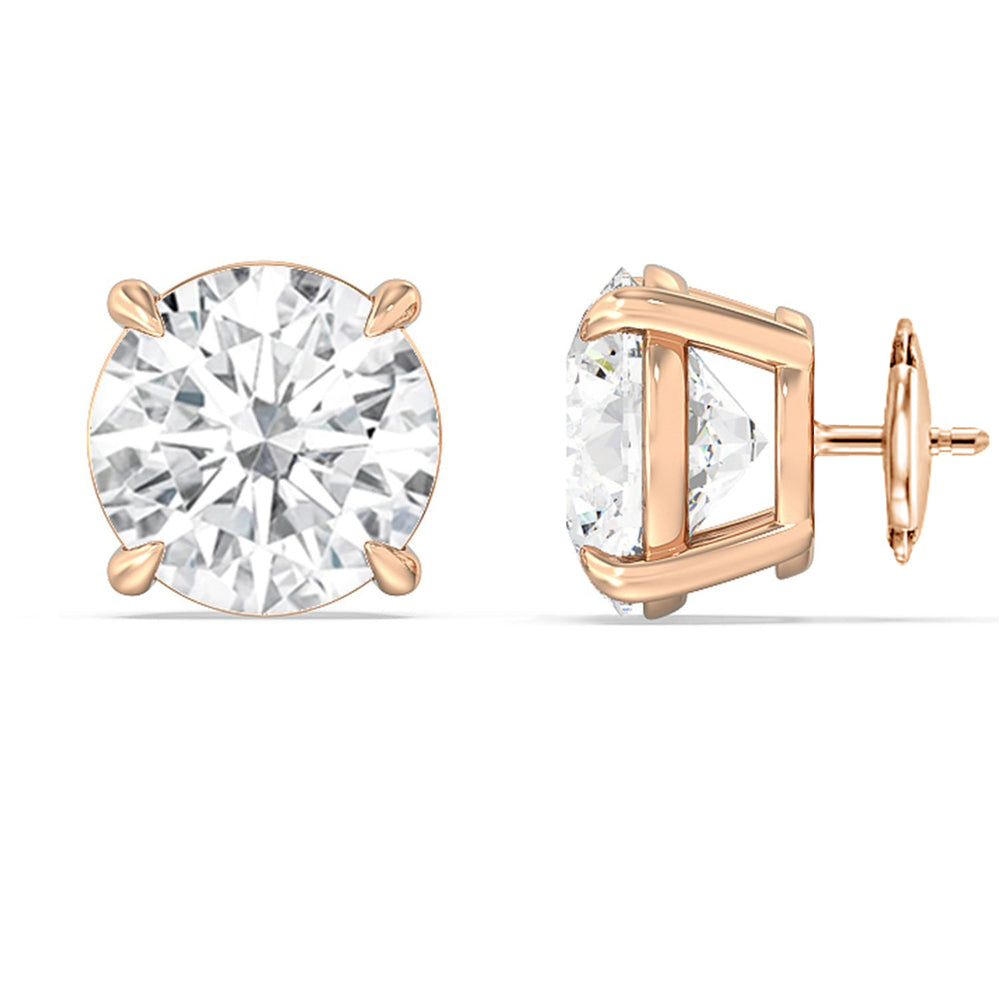 Certified Luxe Four Prong Lab Diamond Stud Earrings (IGI G+ VS+) with 18KT Rose Gold / Lab / 12 Cut Diamond in 14KT Rose Gold / Lab / 12 view 4
