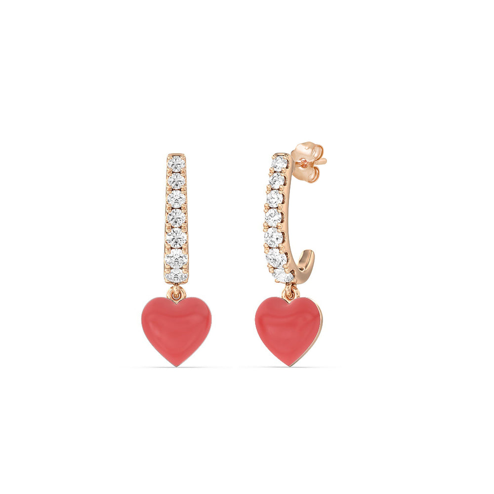 Classic Diamond Heart Huggies in Ceramic with 14KT Rose Gold / Hibiscus / 1/3 Cut Diamond in 14KT Rose Gold / Hibiscus / 1/3 view 1
