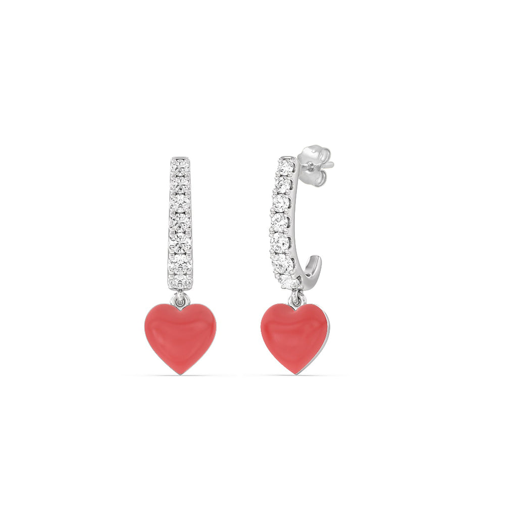 Classic Diamond Heart Huggies in Ceramic with 14KT White Gold / Hibiscus / 1/3 Cut Diamond in 14KT White Gold / Hibiscus / 1/3 view 1
