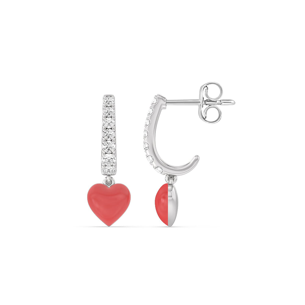 Classic Diamond Heart Huggies in Ceramic with 14KT White Gold / Hibiscus / 1/3 Cut Diamond in 14KT White Gold / Hibiscus / 1/3 view 2
