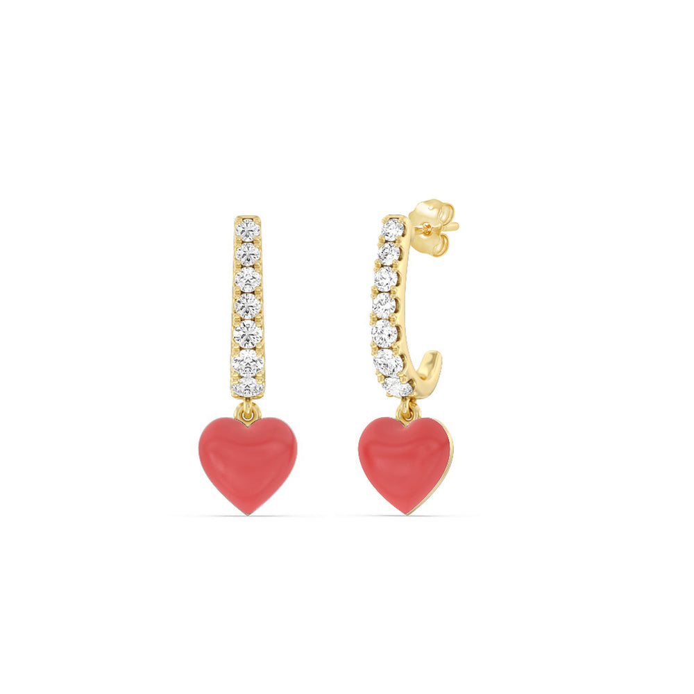 Classic Diamond Heart Huggies in Ceramic with 14KT Yellow Gold / Hibiscus / 1/3 Cut Diamond in 14KT Yellow Gold / Hibiscus / 1/3 view 1
