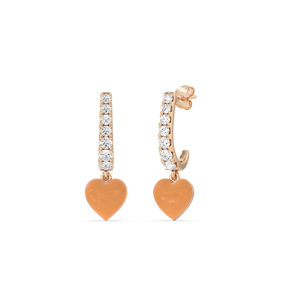 Classic Diamond Heart Huggies in Ceramic with 14KT Rose Gold / Coral / 1/3 Cut Diamond in 14KT Rose Gold / Coral / 1/3 view 1
